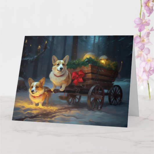 Corgi Snowy Sleigh Weihnachtsdekor Karte (Orchidee)