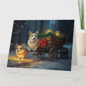 Corgi Snowy Sleigh Weihnachtsdekor Karte (Vorderseite)