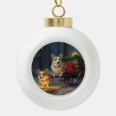 Corgi Snowy Sleigh Weihnachtsdekor Keramik Kugel-Ornament (Vorderseite)