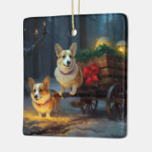 Corgi Snowy Sleigh Weihnachtsdekor Keramikornament (Links)