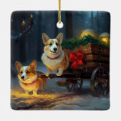 Corgi Snowy Sleigh Weihnachtsdekor Keramikornament (Rückseite)