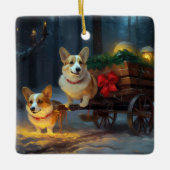 Corgi Snowy Sleigh Weihnachtsdekor Keramikornament (Vorderseite)