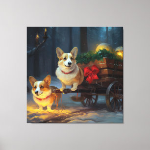 Corgi Snowy Sleigh Weihnachtsdekor Leinwanddruck