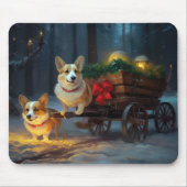 Corgi Snowy Sleigh Weihnachtsdekor Mousepad (Vorne)