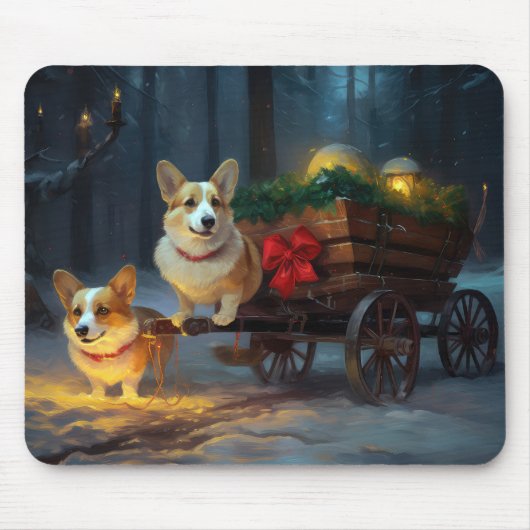 Corgi Snowy Sleigh Weihnachtsdekor Mousepad (Vorne)