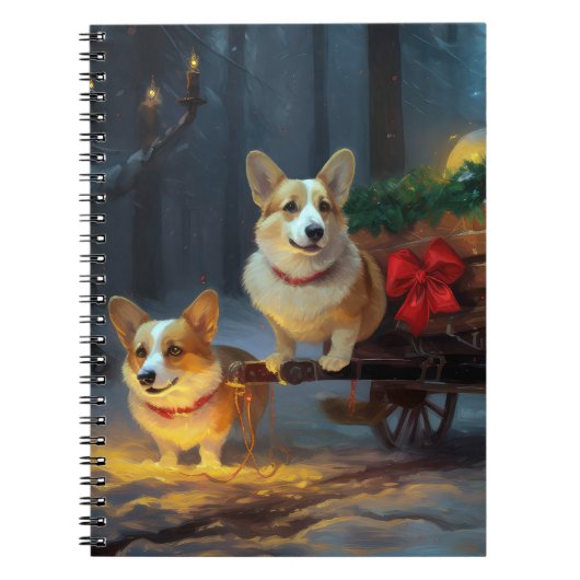Corgi Snowy Sleigh Weihnachtsdekor Notizblock (Vorderseite)