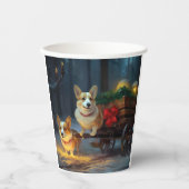 Corgi Snowy Sleigh Weihnachtsdekor Pappbecher (Vorderseite)