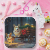 Corgi Snowy Sleigh Weihnachtsdekor Pappteller (Party)