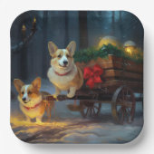 Corgi Snowy Sleigh Weihnachtsdekor Pappteller (Vorderseite)