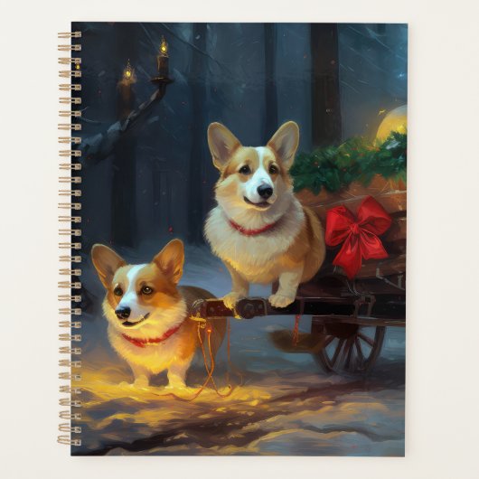 Corgi Snowy Sleigh Weihnachtsdekor Planer (Vorderseite)