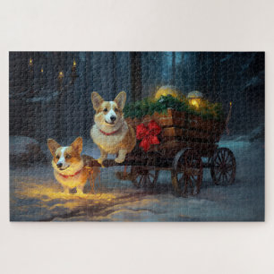 Corgi Snowy Sleigh Weihnachtsdekor Puzzle