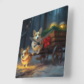 Corgi Snowy Sleigh Weihnachtsdekor Quadratische Wanduhr (Winkel)