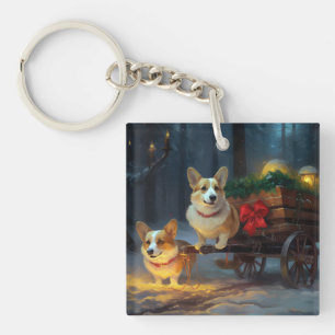 Corgi Snowy Sleigh Weihnachtsdekor Schlüsselanhänger