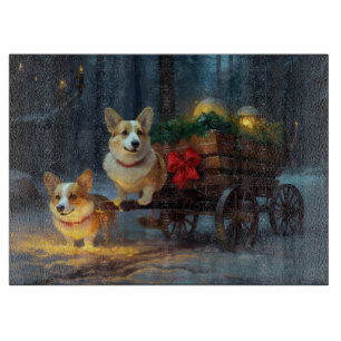 Corgi Snowy Sleigh Weihnachtsdekor Schneidebrett