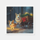 Corgi Snowy Sleigh Weihnachtsdekor Serviette (Vorderseite)