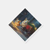 Corgi Snowy Sleigh Weihnachtsdekor Serviette (Ecke)