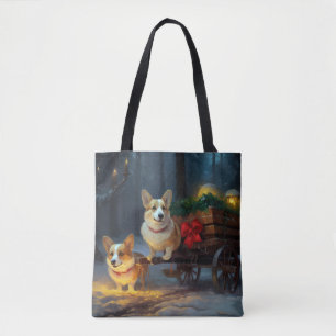 Corgi Snowy Sleigh Weihnachtsdekor Tasche
