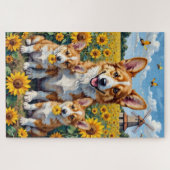 Corgi-Sonnenblumenfeld-Kunst Puzzle (Horizontal)