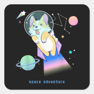 Corgi Space Cosmos Planet Star Dog Puppy Quadratischer Aufkleber
