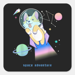 Corgi Space Cosmos Planet Star Doppy Welpe Quadratischer Aufkleber