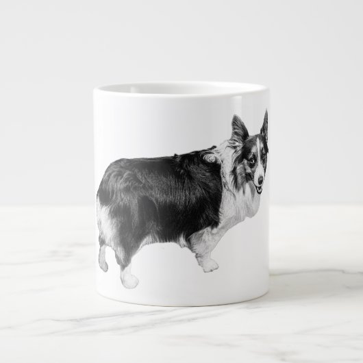 Corgi Spark im Schneelicht Jumbo-Tasse (Vorderseite)