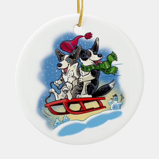 Corgi Spaß im Schnee Keramik Ornament (Vorne)