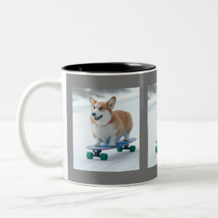 Corgi Spaß Skateboarding Zweifarbige Tasse