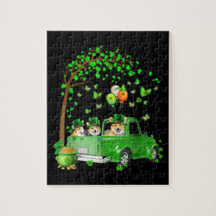 Corgi St Patricks Day Green Truck unter dem Baum Puzzle