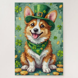 Corgi St. Patrick's Day Niedlicher Glückshund Puzzle