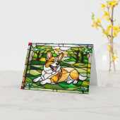 Corgi Stains Glass Karte (Gelbe Blume)