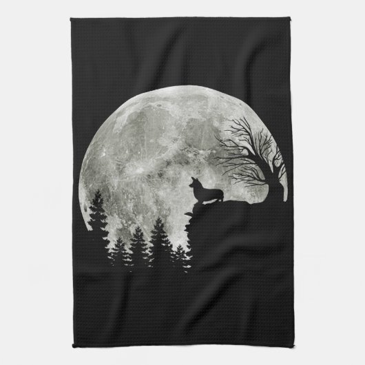 Corgi Stehend auf Mondschein Halloween Geschirrtuch (Vertikal)