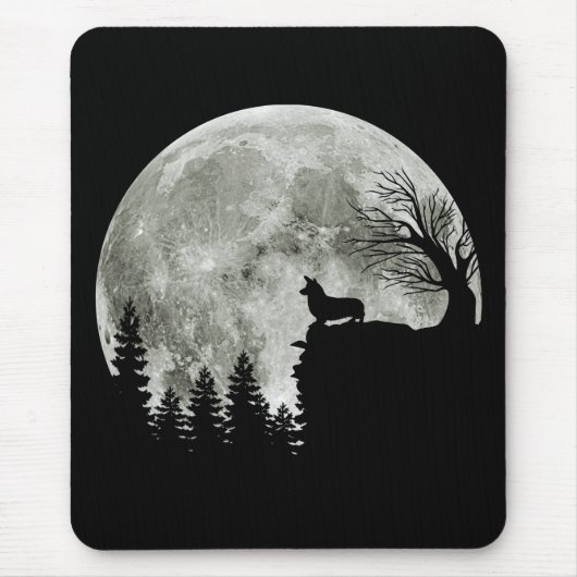Corgi Stehend auf Mondschein Halloween Mousepad (Vorne)