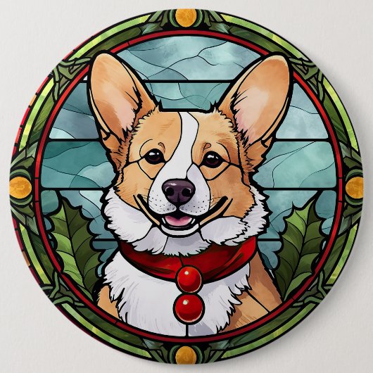 Corgi Stetti Glass Christmas Button (Vorderseite)
