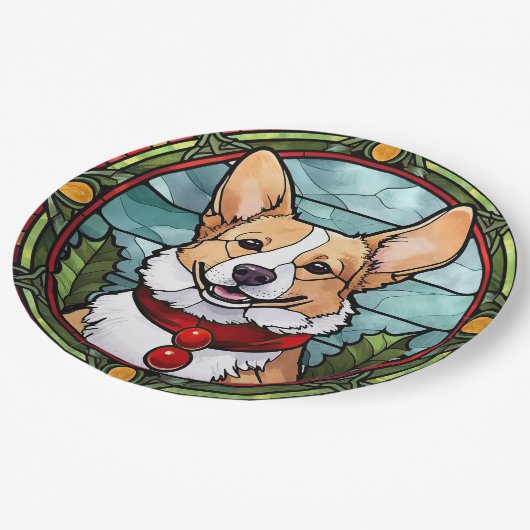 Corgi Stetti Glass Christmas Pappteller (Schrägansicht)