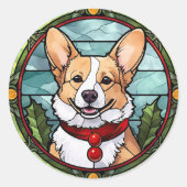 Corgi Stetti Glass Christmas Runder Aufkleber (Vorderseite)