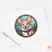 Corgi Stetti Glass Christmas Runder Aufkleber (Umschlag)