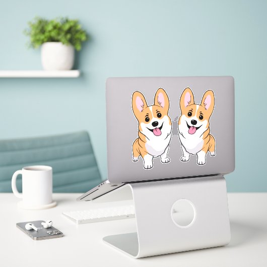 Corgi Sticker (Laptop auf Schreibtisch)