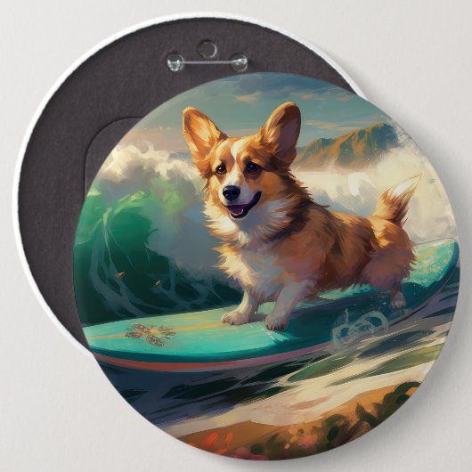 Corgi Strand Surfen Malerei Button (Vorne & Hinten)