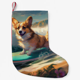 Corgi  Strand Surfen Malerei Kleiner Weihnachtsstrumpf