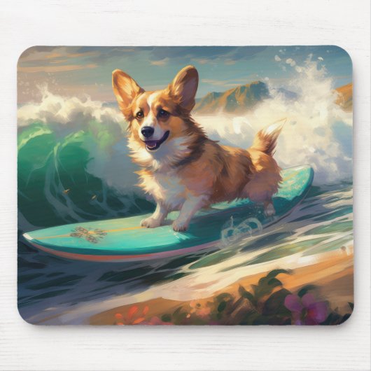 Corgi Strand Surfen Malerei Mousepad (Vorne)