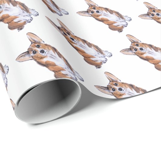 Corgi sumie Aquarellmuster Geschenkpapier (Rolleneckpunkt)