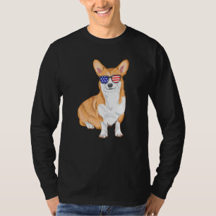 Corgi Sunglasses American Flag Hund T-Shirt
