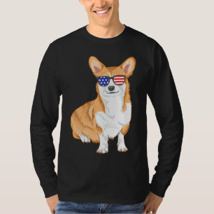 Corgi Sunglasses American Flag Hund T-Shirt