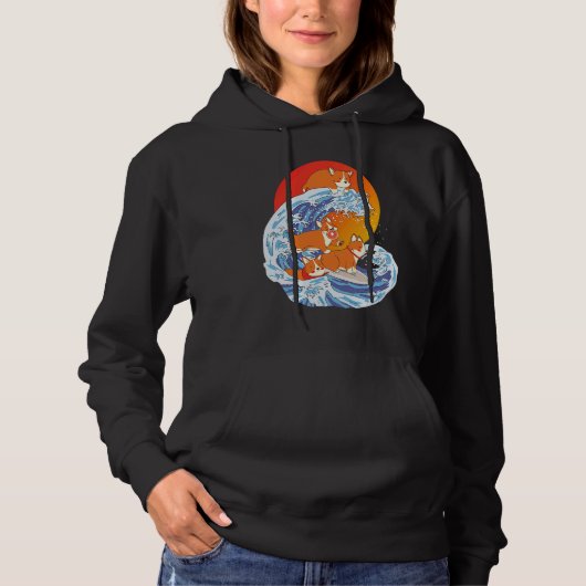 Corgi Surfer Surfing Surf Board Corgi Hoodie (Vorderseite)