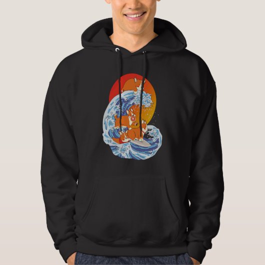 Corgi Surfer Surfing Surf Board Corgi Hoodie (Vorderseite)