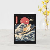 Corgi Surfing Japanisch Wave Karte (Gelbe Blume)