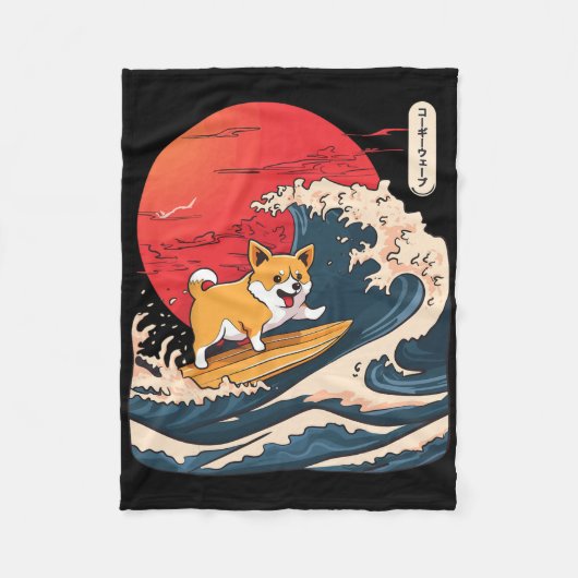 Corgi surft auf japanischer Welle _4 Fleecedecke (Vorderseite)