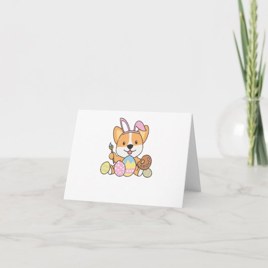 Corgi süß zu Ostern mit Ostereiern als Dankeskarte (Vorderseite)