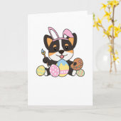 Corgi süß zu Ostern mit Ostereiern als Karte (Gelbe Blume)