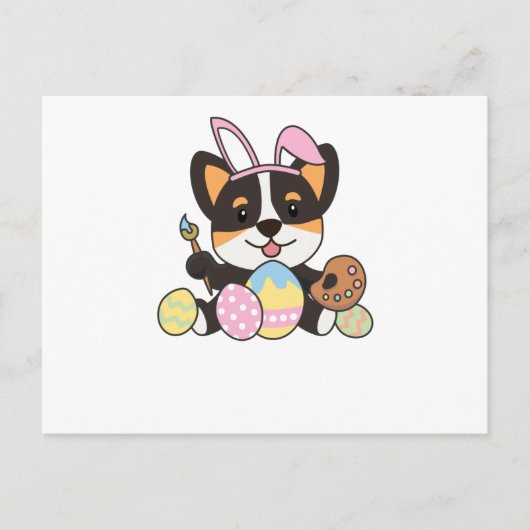 Corgi süß zu Ostern mit Ostereiern als Postkarte (Vorderseite)